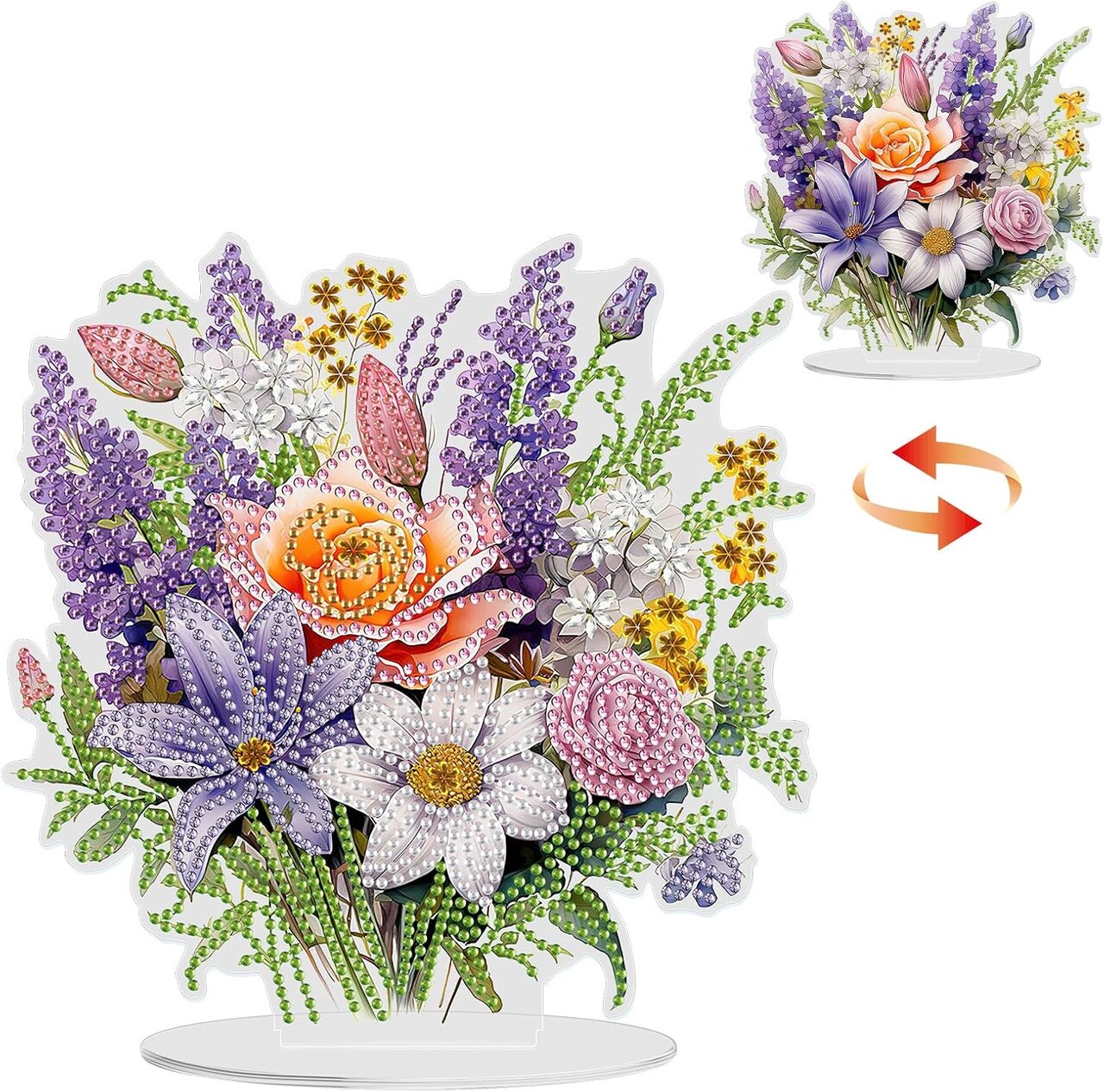 Flowers Diamond Painting Desktop Ornament Double Sided, Stand Up Diamond Art Ornaments for Adults, DIY Special Diamond Gem Craft Tabletop Placement Board Kit for Home Decor